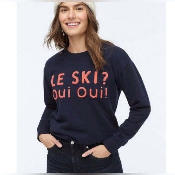 J Crew Blue Oui Oui Embroidered Terry Cotton Pullover Sweatshirt Size M - Picture 2 of 11